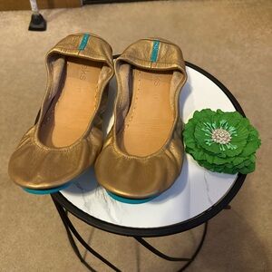 Tieks Gold Flats with Teal Accents